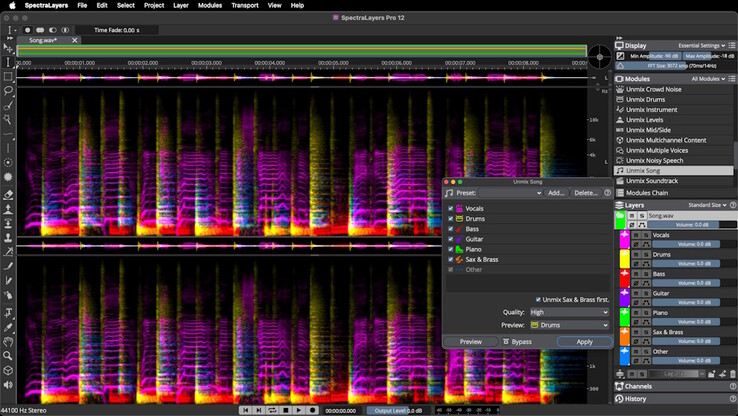 Steinberg SpectraLayers 12 puede separar la música en componentes individuales para editarla en modo espectrógrafo. (Fuente de la imagen: Steinberg)