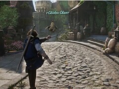 El protagonista de Fable pateando un pollo. (Fuente de la imagen: Xbox en YouTube, captura de pantalla)