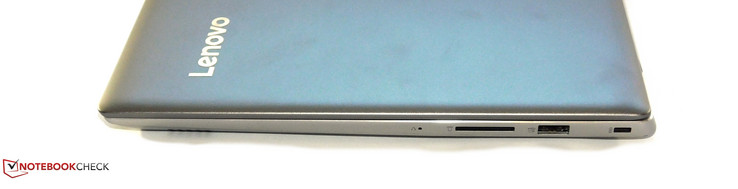 Right: SD-card reader, USB Type-A 3.0, Kensington lock