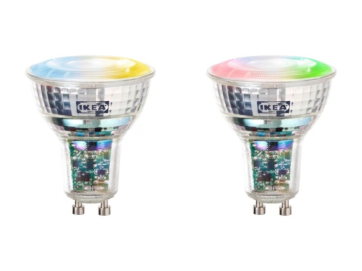 Espectro blanco de la bombilla LED Kajplats GU10 de IKEA (izquierda) y espectro de color y blanco (derecha)
