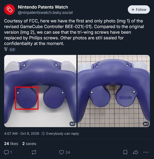 Se muestran fotos de la FCC del mando de GameCube para Switch 2