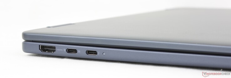 Izquierda: HDMI 2.1, USB-C 3.2 Gen. 2 c/ DisplayPort 1.4 + Power Delivery, USB-C Thunderbolt 4 c/ DisplayPort 2.1 + Power Delivery