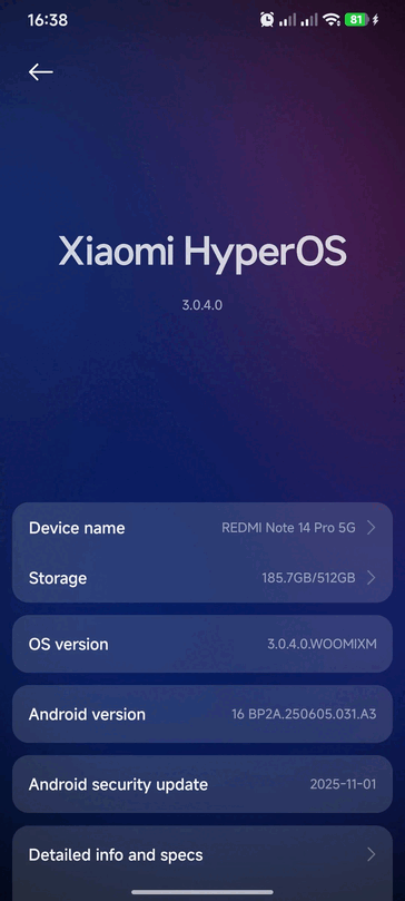 Redmi Note 14 Pro 5G ejecutando HyperOS 3 (Fuente de la imagen: r/HyperOS vía Reddit)