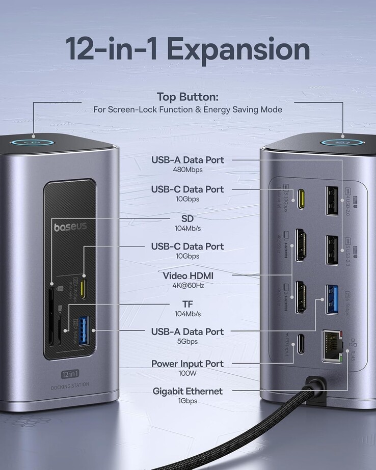 Puertos Baseus Nomos NU1 Air Spacemate. (Fuente de la imagen: Baseus/Amazon)