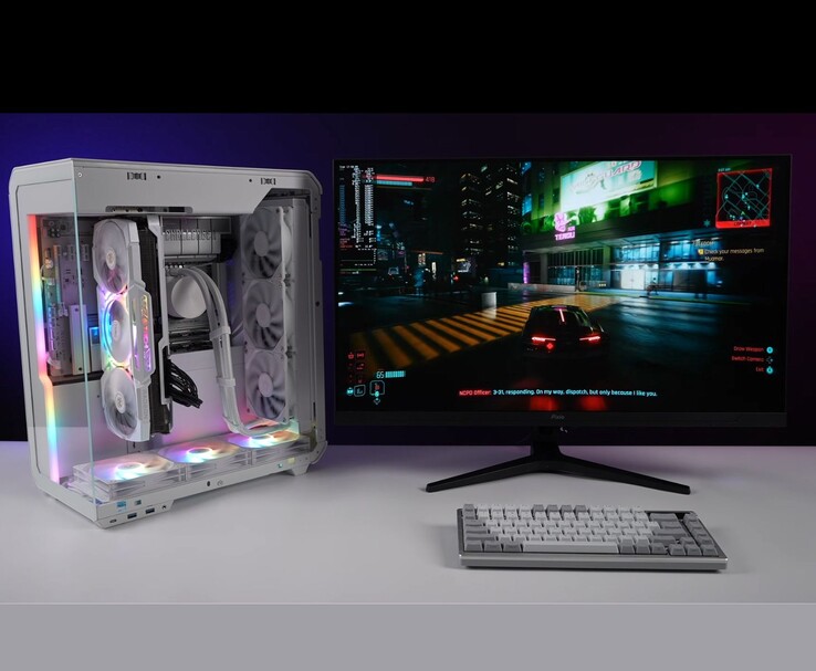 PC de sobremesa para juegos totalmente AMD ejecutando Cyberpunk 2077 en un monitor 4K. (Fuente de la imagen: ETA Prime vía YouTube)