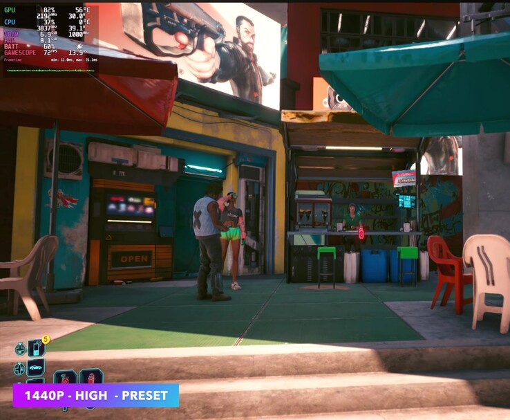 «Cyberpunk 2077» ejecutándose en SteamOS a 1440p con la configuración «Alta»