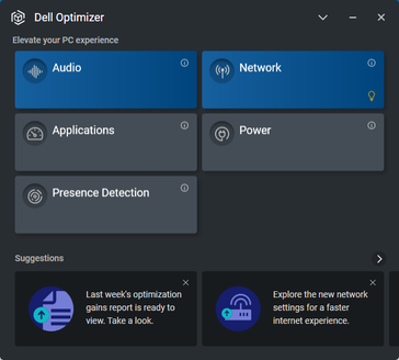 Pantalla de inicio de Dell Optimizer. Tenga en cuenta que la detección de presencia no está disponible en el Latitude 7330 a pesar del icono