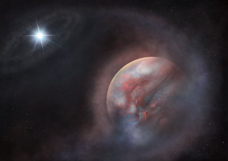 Ilustración de un artista que muestra el candidato a exoplaneta orbitando la enana blanca HS 0209+0832.