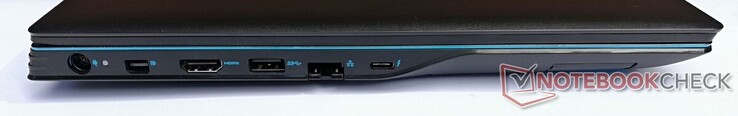 Lado izquierdo: conexión de alimentación, mini DisplayPort, HDMI, 1x USB 3.2 Gen1 Tipo-A, GigabitLAN, 1x Thunderbolt 3