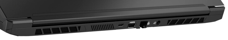 Parte trasera: USB 3.2 Gen 2 (Tipo C; Displayport), HDMI 2.1, Gigabit Ethernet, conector de alimentación