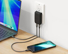 El nuevo cargador OntheGo GaN cuesta 39,99 dólares. En la imagen: el ladrillo de carga conectado a los dispositivos. (Fuente de la imagen: Satechi)