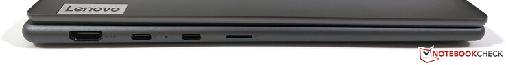 Izquierda: HDMI 2.1, USB-C 3.2 Gen 2 (10 Gbps, DisplayPort ALT Mode 1.4, Power Delivery), USB-C 4 (40 Gbps, DisplayPort ALT Mode 1.4, Power Delivery 3.0) lector microSD