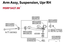 Un diagrama oficial de piezas Toyota que ilustra el brazo de control superior de acero tubular que se encuentra en la camioneta Tundra. (Fuente de la imagen: Toyota Parts Center Online)
