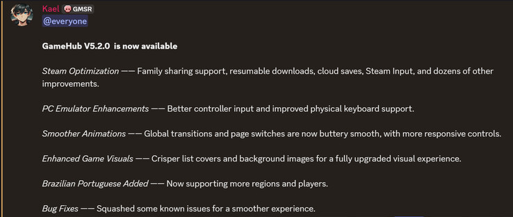 Lista de cambios de GameHub v5.2 (Fuente de la imagen: GameSir)