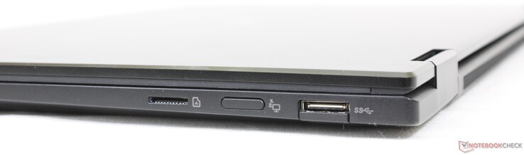 A la derecha: Lector MicroSD, botón de apagado de la pantalla, USB-A 3.2 Gen. 2