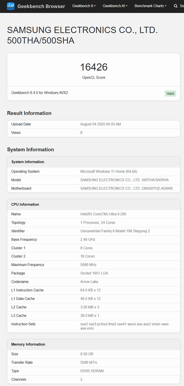 (Fuente de la imagen: Geekbench)