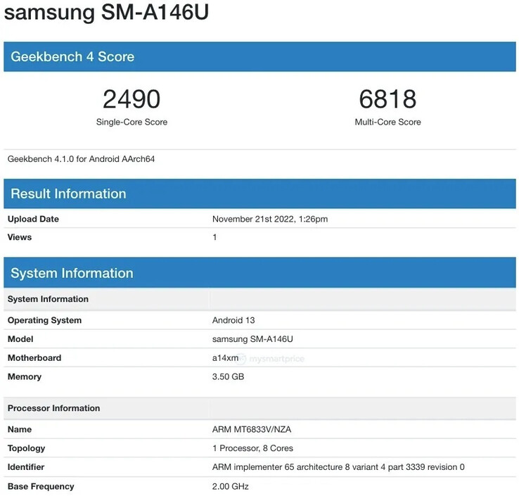 Aparece una segunda variante del Galaxy A14 5G, posiblemente con destino a Estados Unidos. (Fuente: Geekbench)