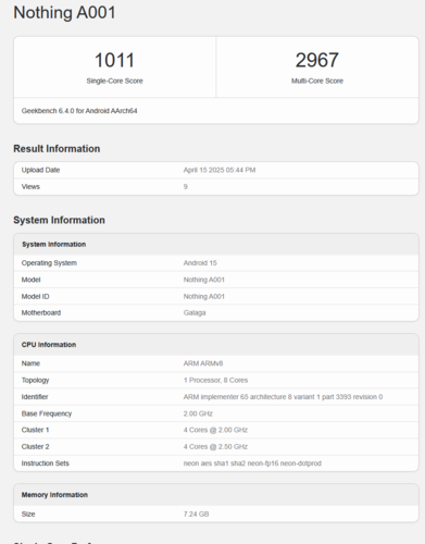 Supuesto listado de Geekbench del CMF Phone 2 Pro (fuente de la imagen: Geekbench)