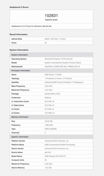 (Fuente de la imagen: Geekbench)