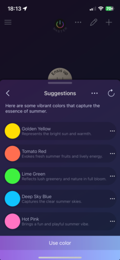 La función Colores por descripción de iConnectHue 5.6. (Fuente de la imagen: iConnectHue)