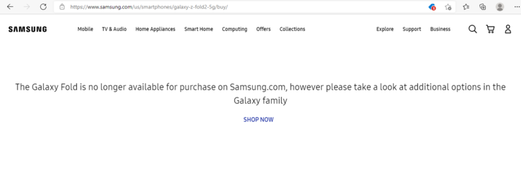 Samsung dejó de vender brevemente el Galaxy Z Fold2 en su web de Estados Unidos. (Fuente de la imagen: Samsung vía 9to5Google)