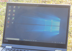 El ThinkPad al aire libre (fotografiado a la luz solar directa, el sol detrás de la pantalla)