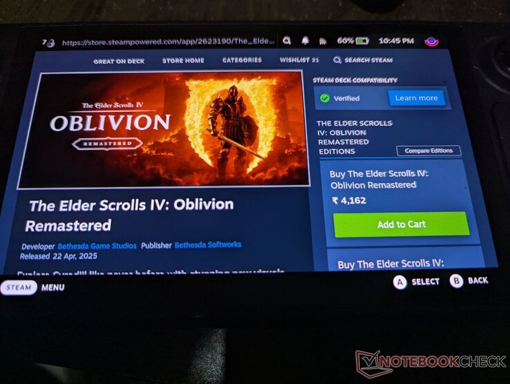 El remake de Oblivion en la cubierta de Steam (fuente de la imagen: Anil Ganti, Notebookcheck)
