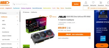 ASUS ROG Strix RTX 4060 Ti en Notebooksbilliger. (Fuente: Notebooksbilliger)