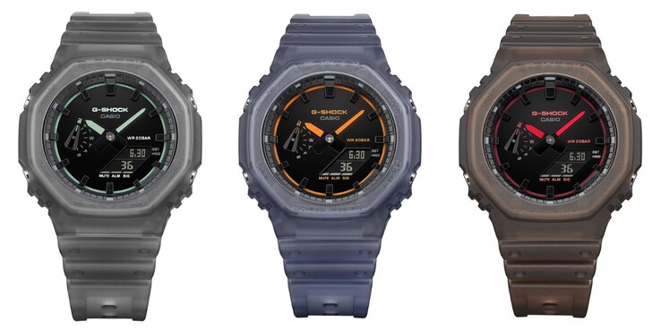 De izquierda a derecha: los relojes Casio G-Shock GA-2100K-1A, GA-2100K-2A y GA-2100K-5A. (Fuente de la imagen: Casio, editado)