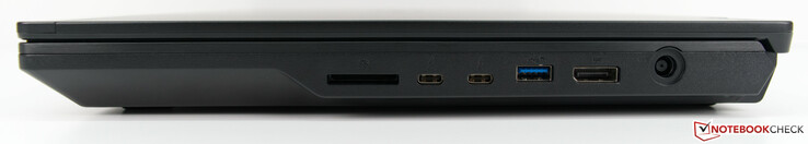 A la derecha: Ranura para tarjeta SD, 2 x 3 puertos Thunderbolt, USB 3.0 Type-A, DisplayPort, Puerto de carga