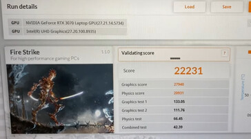 Las puntuaciones alcanzadas por el MSI GE66 Raider en 3DMark Fire Strike. (Fuente de la imagen: GenTechPC)