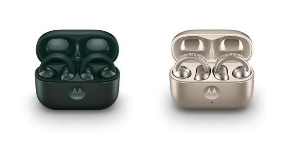 Los Moto Buds Loop también vienen en Pantone Trekking Green (L) que es mucho más barato que la edición Swarovski. (Fuente de la imagen: Motorola)