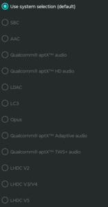 Códecs de audio Bluetooth disponibles