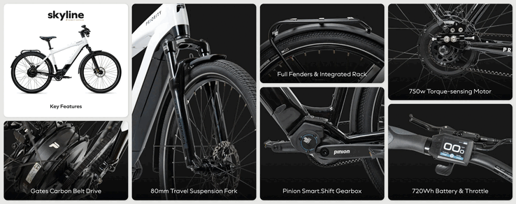 Características principales de la Priority Skyline e-bike (Fuente de la imagen: Priority)
