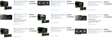 Precio de lista de la serie RTX 40 Super en BestBuy (Fuente de la imagen: BestBuy vía: VideoCardz)