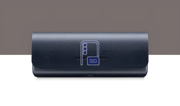 El estuche de carga de Warby Parker para las Galaxy Glasses.