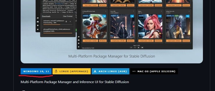 Captura de pantalla de la página GitHub de Stability Matrix con el botón de descarga de Windows 10/11 resaltado. (Fuente de la imagen: Captura de pantalla de Windows)