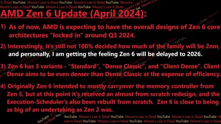 Filtración del AMD Zen 6. (Fuente: La ley de Moore ha muerto)