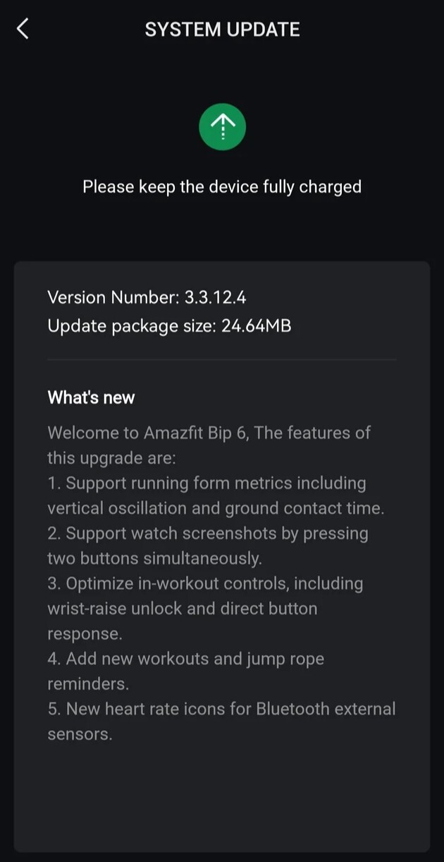 Las notas de la versión de software 3.3.12.4 para el smartwatch Amazfit Bip 6. (Fuente de la imagen: Reddit)