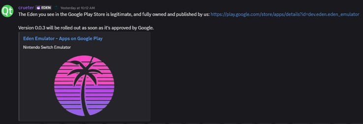 El anuncio del lanzamiento de Google Play Store (Fuente de la imagen: Eden Discord)