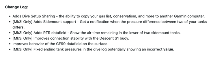 Las notas de la versión del software del sistema Garmin Descent Mk3/Mk3i 25.21