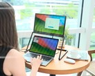 LiftVue se puede colocar encima de la pantalla de un ordenador portátil mediante un ingenioso soporte.