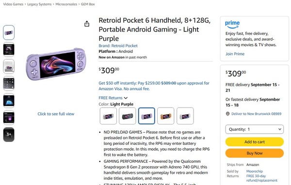 La Retroid Pocket 6 que se vende en Amazon tiene el joystick izquierdo situado encima del pad direccional.