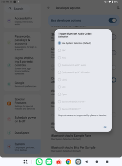 Los códecs Bluetooth compatibles.