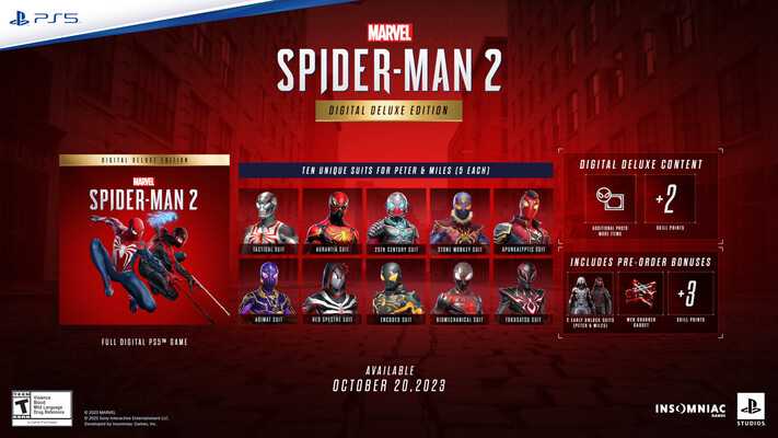 Contenidos de Marvel's Spider-Man 2 Digital Deluxe (imagen vía Sony)