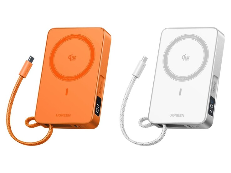 La fuente de alimentación magnética Ugreen MagFlow Qi2 25W en naranja y blanco