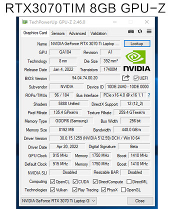 gPU 51Risc RTX 3070 TiM - GPU-Z. (Fuente de la imagen: Aliexpress)