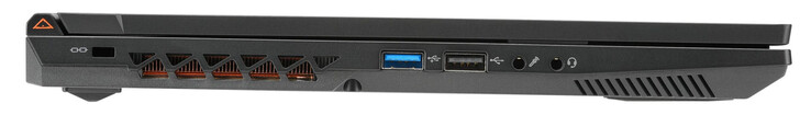 Izquierda: ranura de seguridad Kensington, USB 3.2 Gen 1 (USB-A), USB 2.0 (USB-A), entrada de micrófono, toma de audio combo