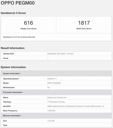 La serie "OPPO Reno 5" en Geekbench. (Fuente: Geekbench vía MySmartPrice)