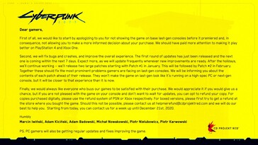 La declaración de la CDPR en Twitter. (Fuente: @CyberpunkGame en Twitter)